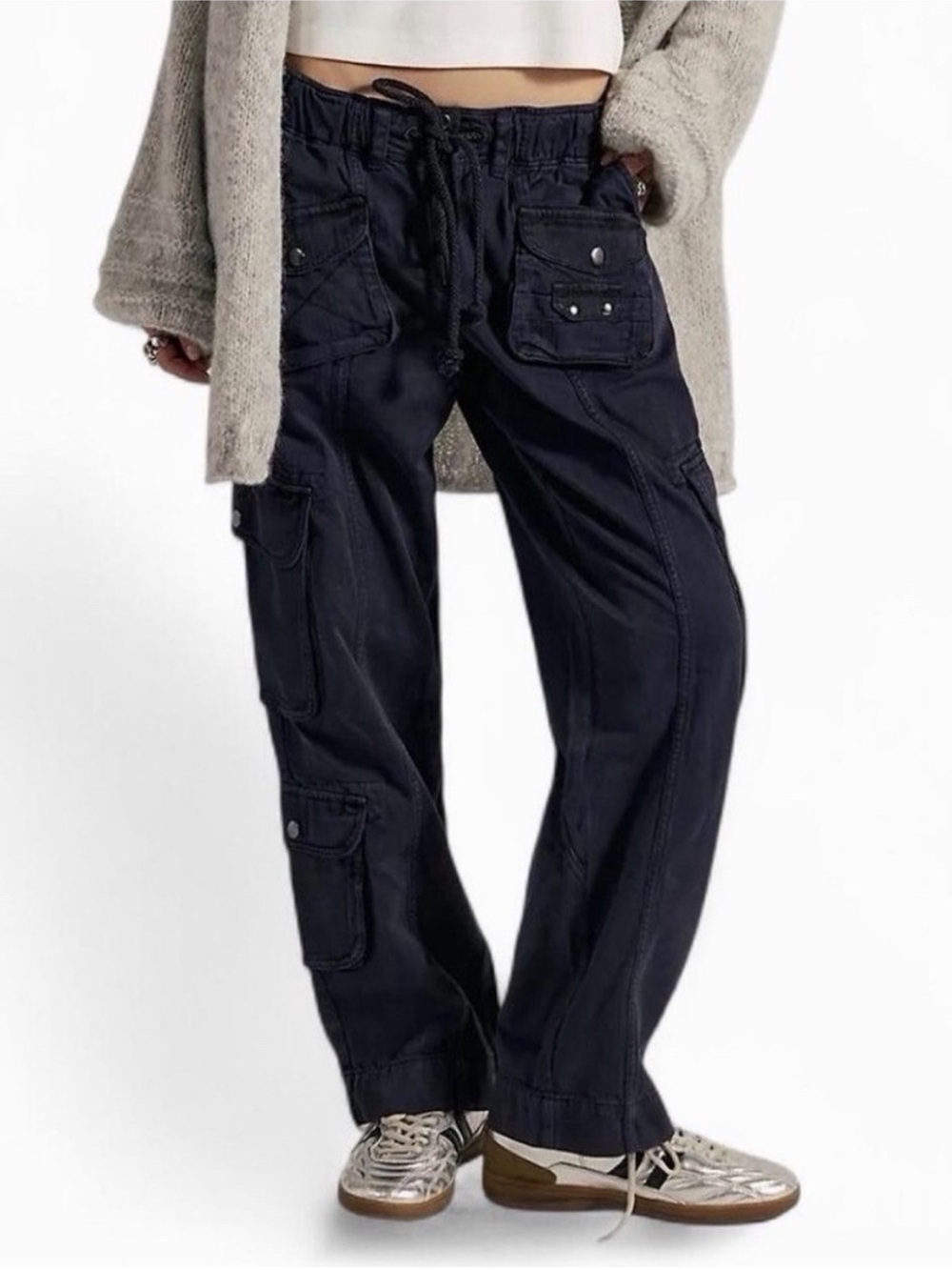 Free people navy blue tahiti pull on cargo pants women's L
